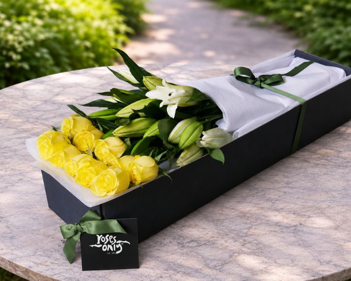White Lilies & Yellow Roses