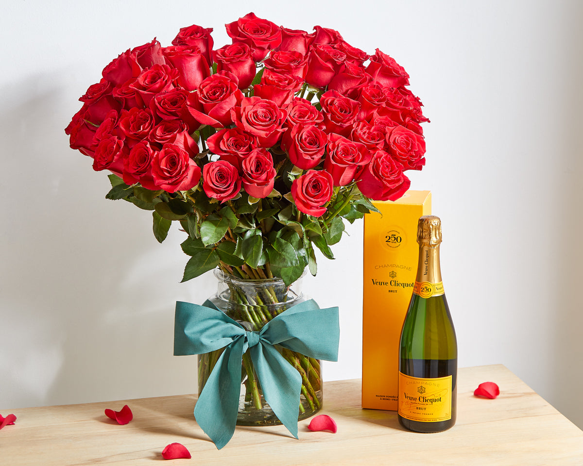 50 longstemmed Red Roses & Veuve Roses Only UK