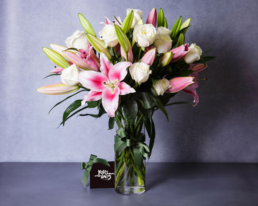 Pink Lilies & White Roses