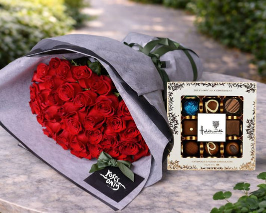 valentines day flowers red rose bouquet and chocolates