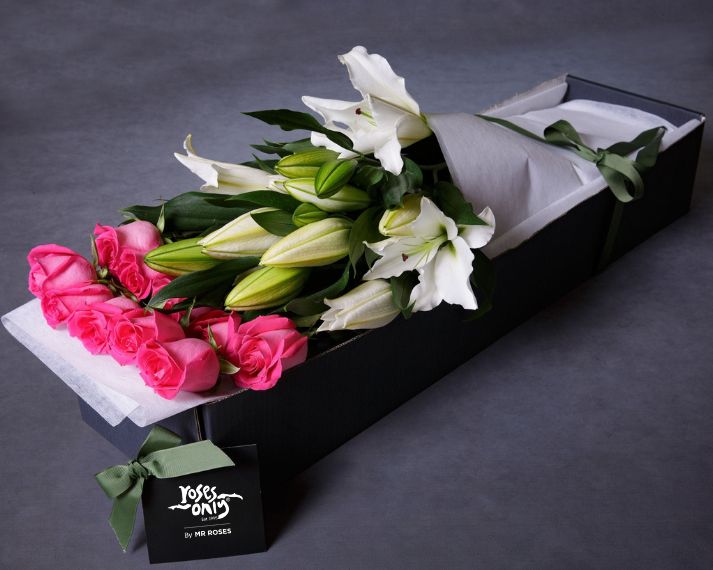 White Lilies & Pink Roses