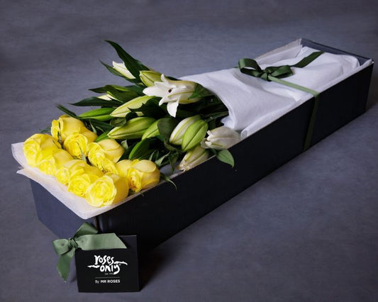 White Lilies & Yellow Roses