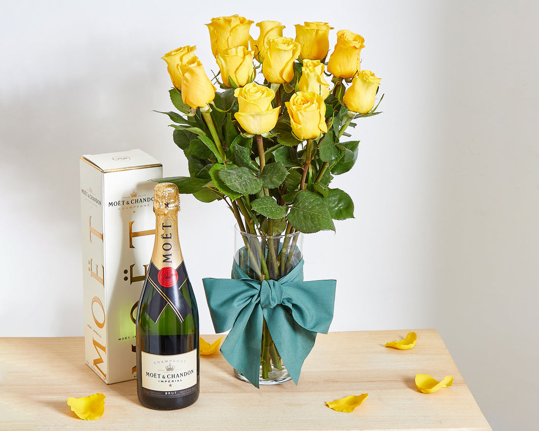 12 Yellow Roses & Moët