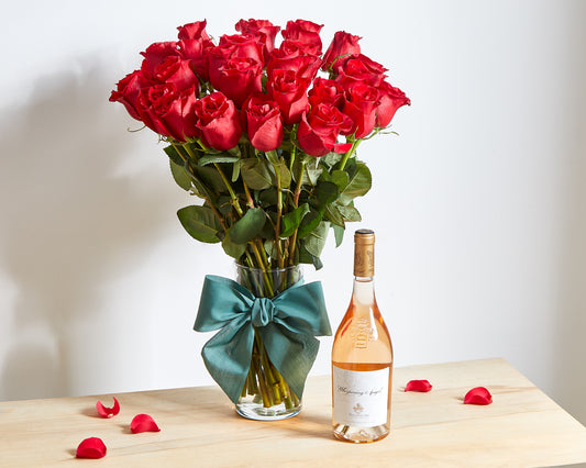 24 Red Roses & Rosé wine